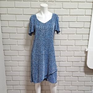 Dressbarn Blue Heathered Textured Ruffle Midi Dress. Size 10